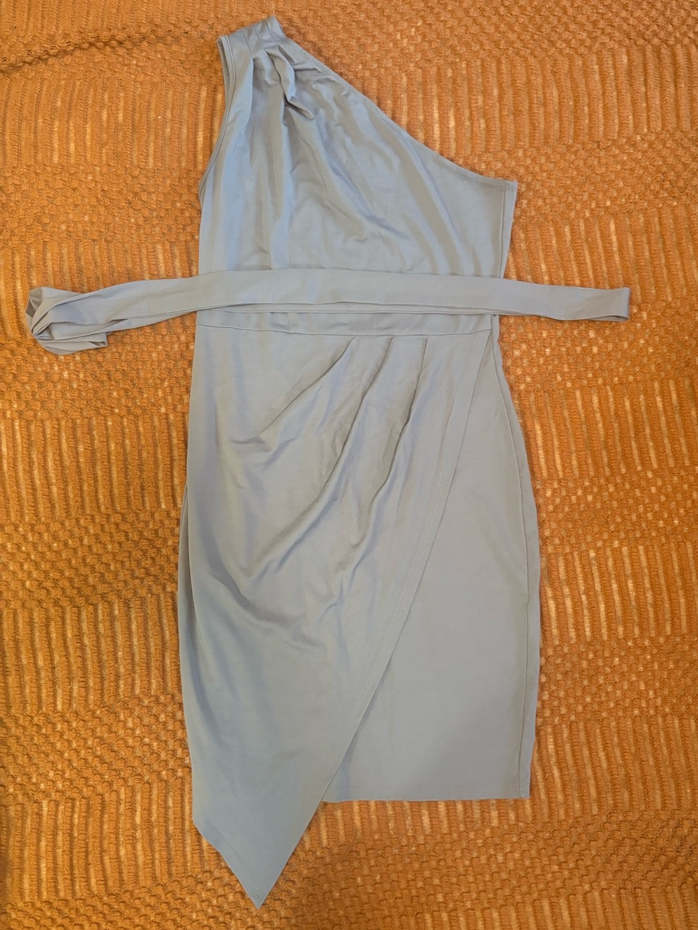 One-Shoulder Light Blue Asymmetrical mock-Wrap Dress